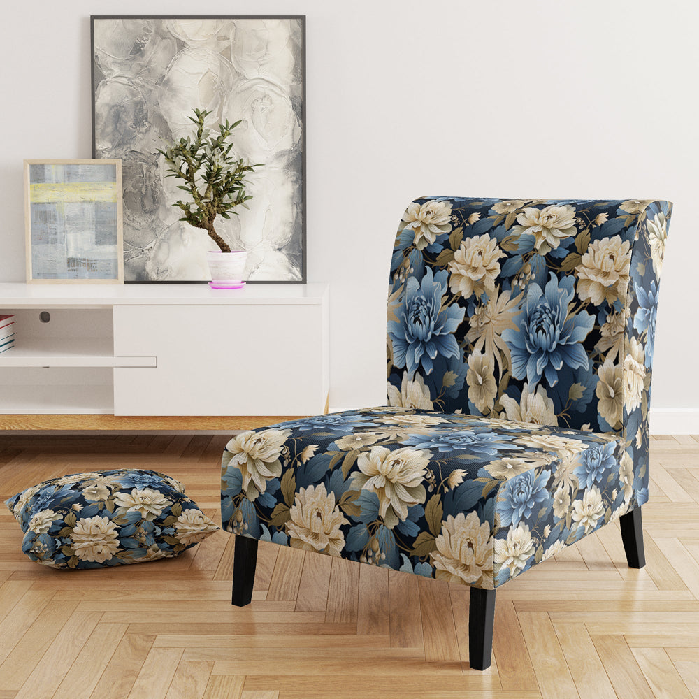 Blue And White Blooming Floral Pattern - Cottage Accent Side Chair