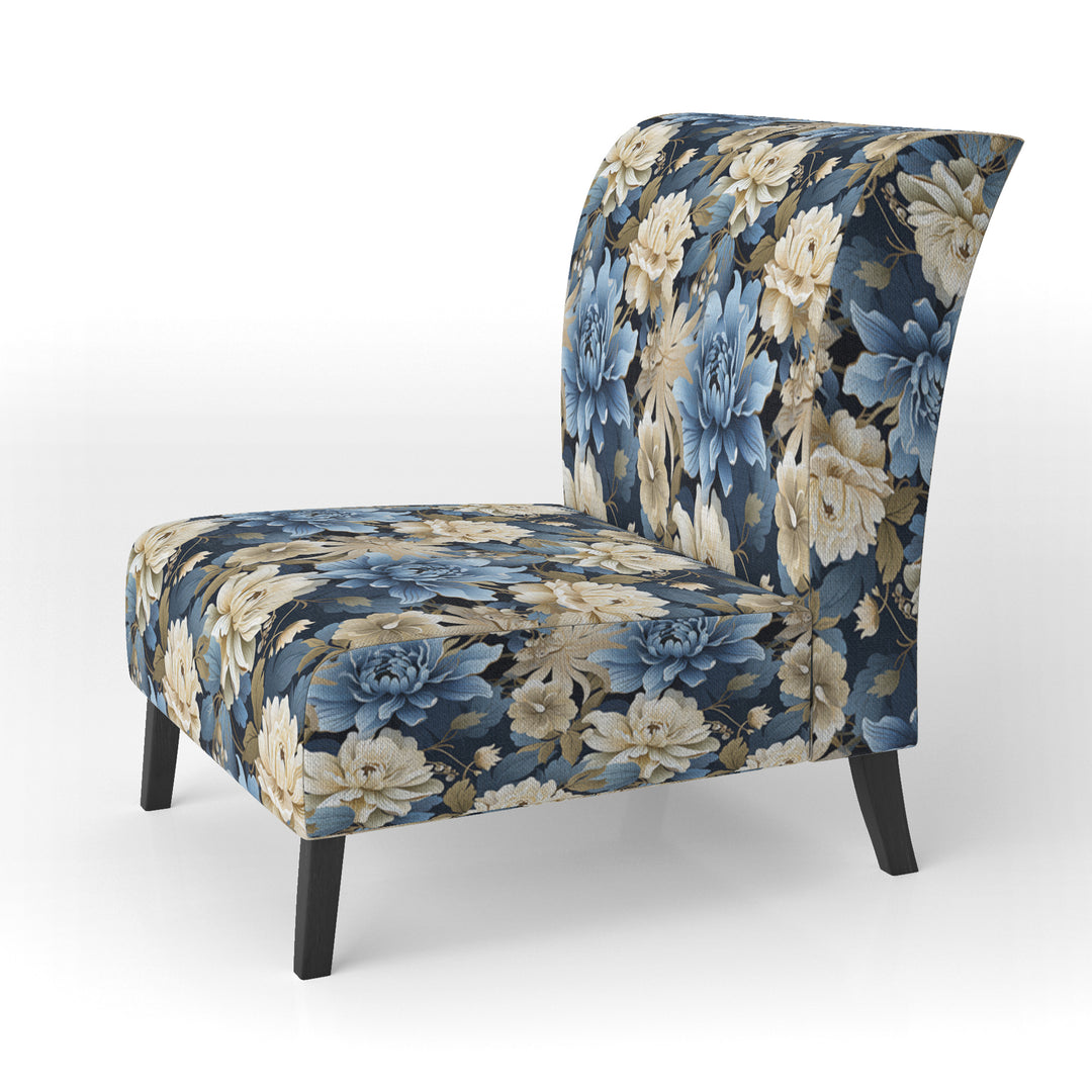 Blue And White Blooming Floral Pattern - Cottage Accent Side Chair