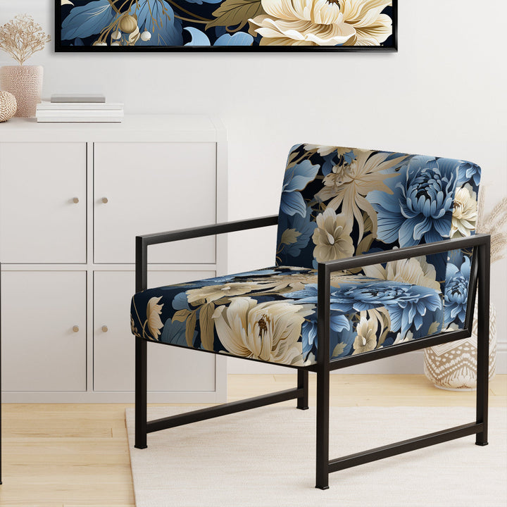 Blue And White Blooming Floral Pattern - Cottage Accent Side Chair