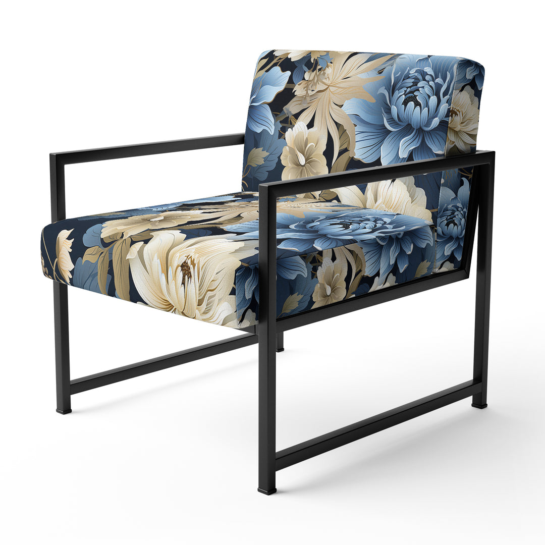 Blue And White Blooming Floral Pattern - Cottage Accent Side Chair