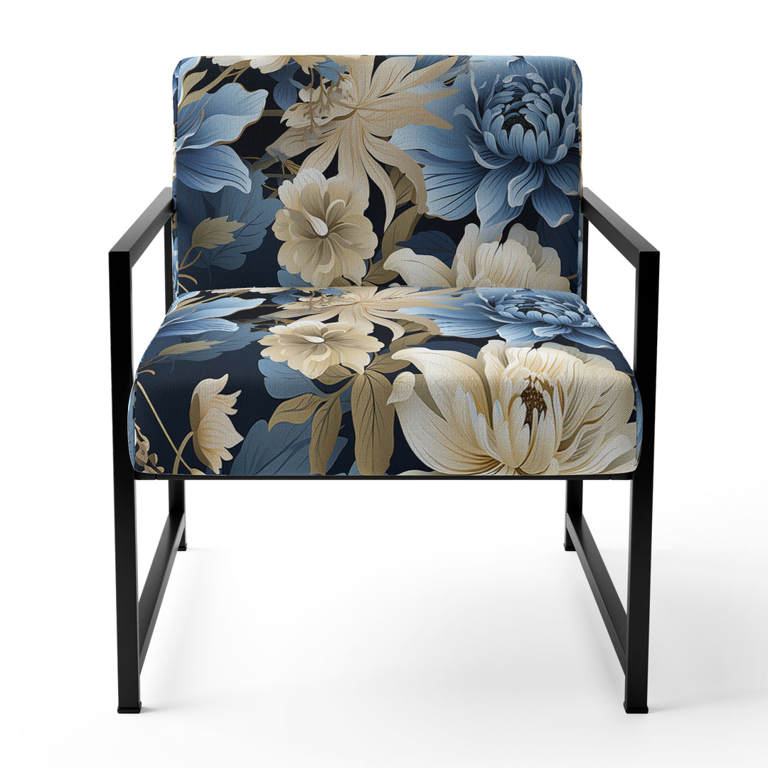 Blue And White Blooming Floral Pattern - Cottage Accent Side Chair