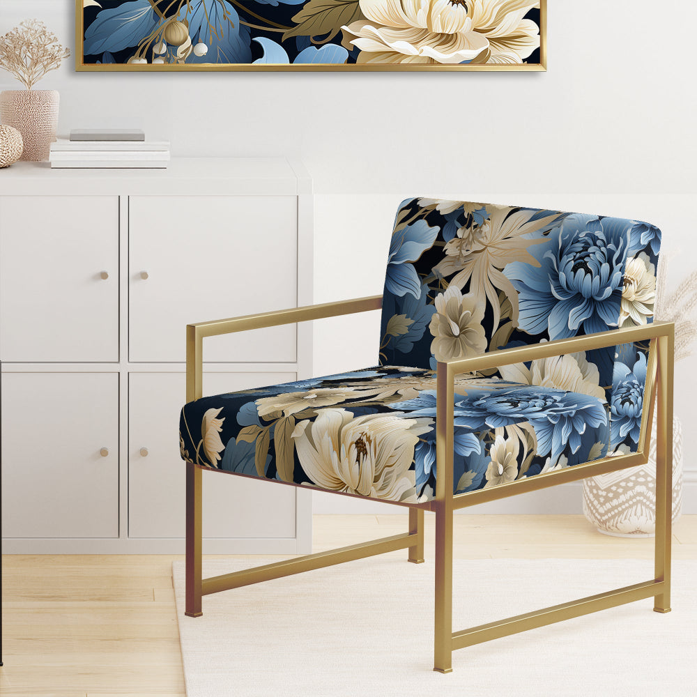 Blue And White Blooming Floral Pattern - Cottage Accent Side Chair