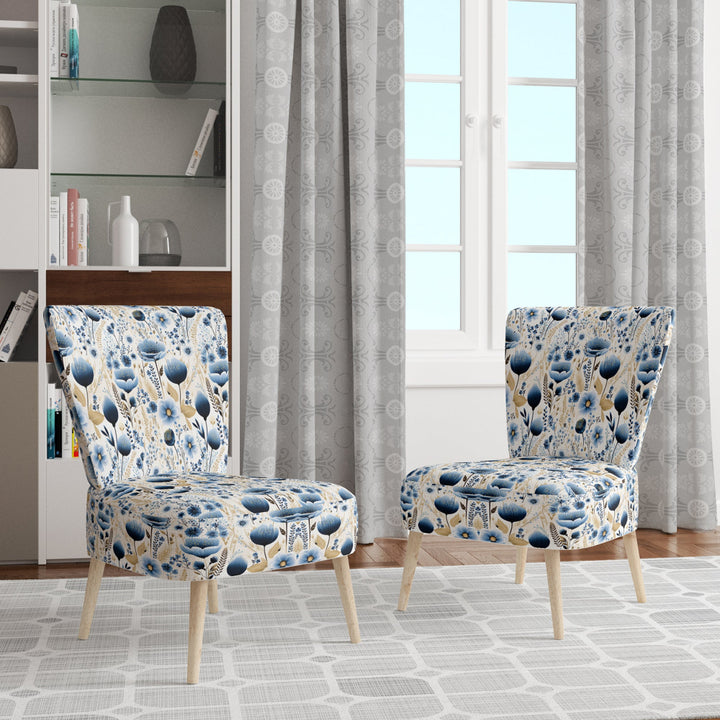 Blue And White Ferns Tranquility - Cottage Arm Chair