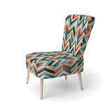 Mid Century Geometric Blue And Beige Pattern- Upholstered Accent Chair