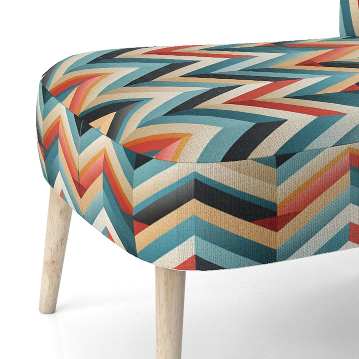 Mid Century Geometric Blue And Beige Pattern- Upholstered Accent Chair