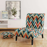 Mid Century Geometric Blue And Beige Pattern- Upholstered Accent Chair