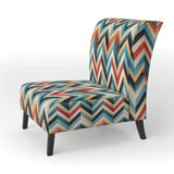 Mid Century Geometric Blue And Beige Pattern- Upholstered Accent Chair