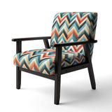 Mid Century Geometric Blue And Beige Pattern- Upholstered Accent Chair