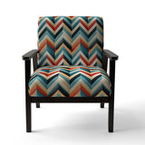 Mid Century Geometric Blue And Beige Pattern- Upholstered Accent Chair