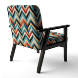 Mid Century Geometric Blue And Beige Pattern- Upholstered Accent Chair