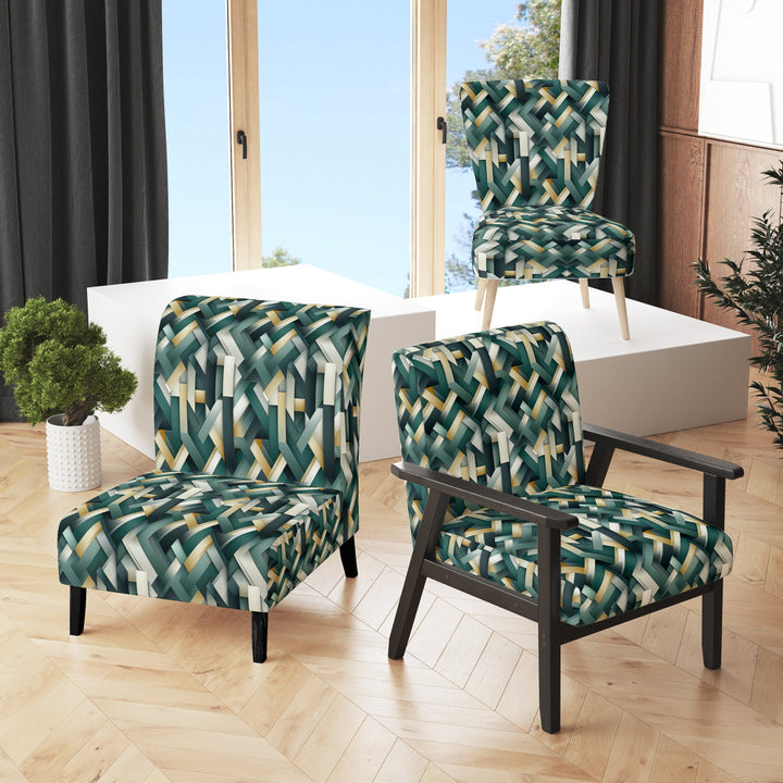 Green And Gold Geometric Chic Pattern - Modern Accent Side Chair