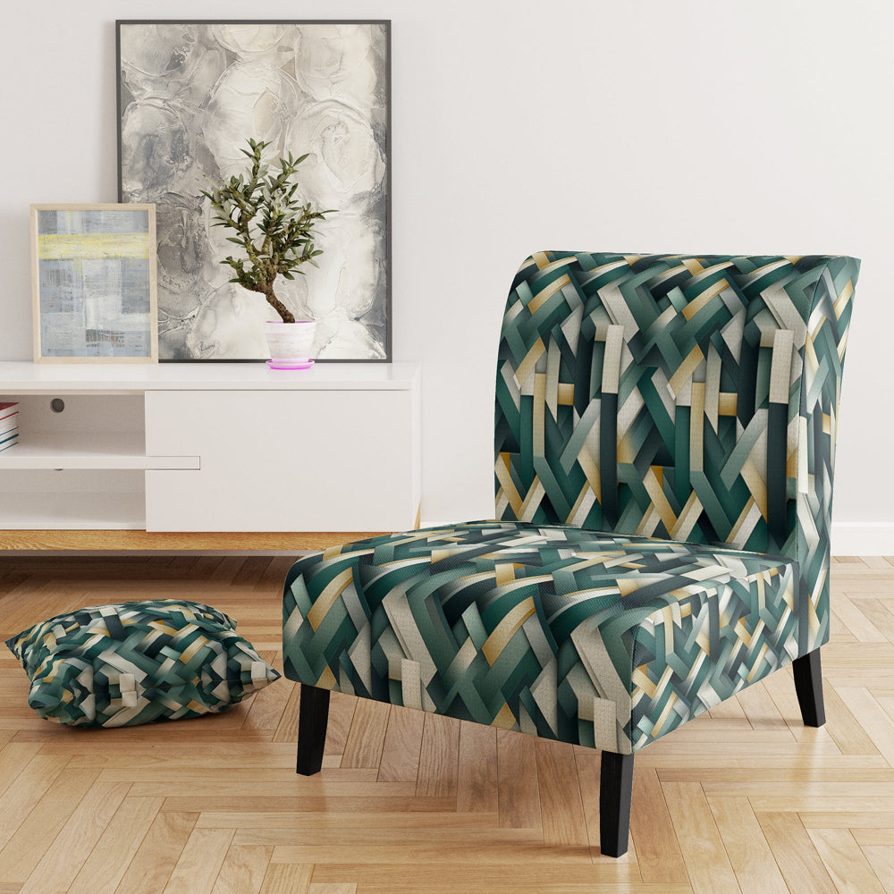 Green And Gold Geometric Chic Pattern - Modern Accent Side Chair