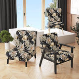 Golden Beige And Black Flowers Elegance - Glam Accent Side Chair