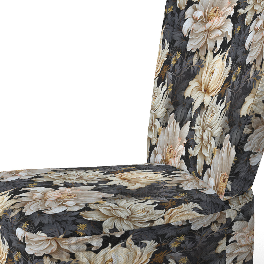 Golden Beige And Black Flowers Elegance - Glam Accent Side Chair