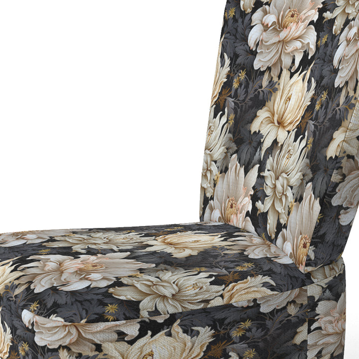 Golden Beige And Black Flowers Elegance - Glam Accent Side Chair