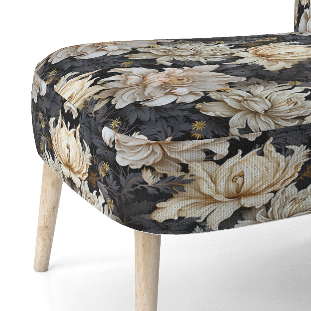 Golden Beige And Black Flowers Elegance - Glam Accent Side Chair