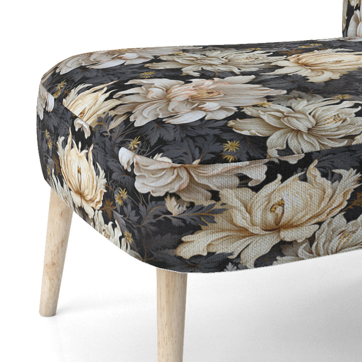 Golden Beige And Black Flowers Elegance - Glam Accent Side Chair
