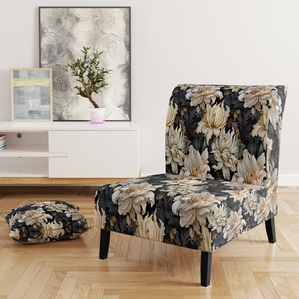 Golden Beige And Black Flowers Elegance - Glam Accent Side Chair