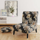 Golden Beige And Black Flowers Elegance - Glam Accent Side Chair