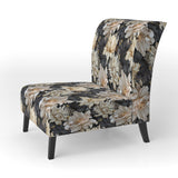 Golden Beige And Black Flowers Elegance - Glam Accent Side Chair