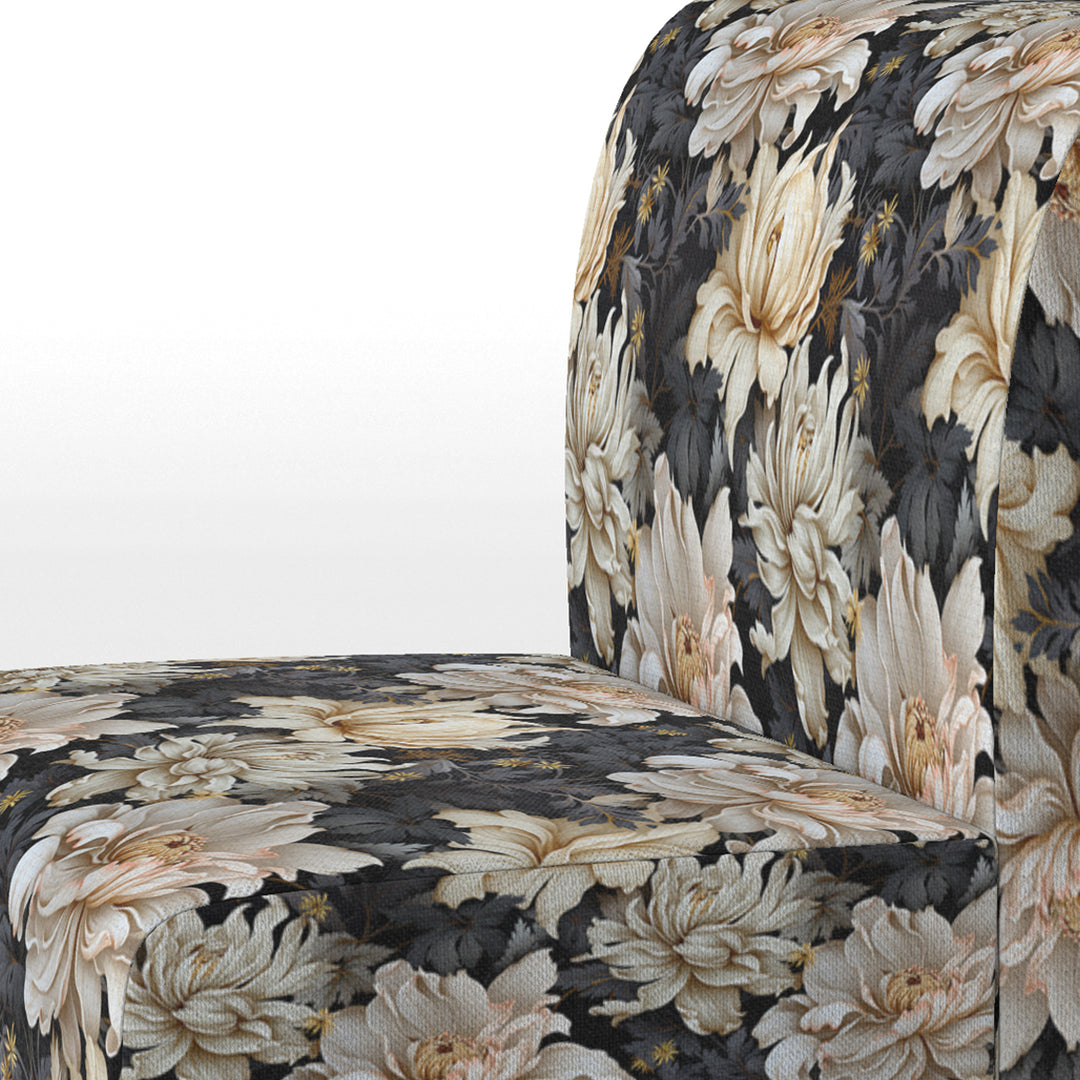Golden Beige And Black Flowers Elegance - Glam Accent Side Chair