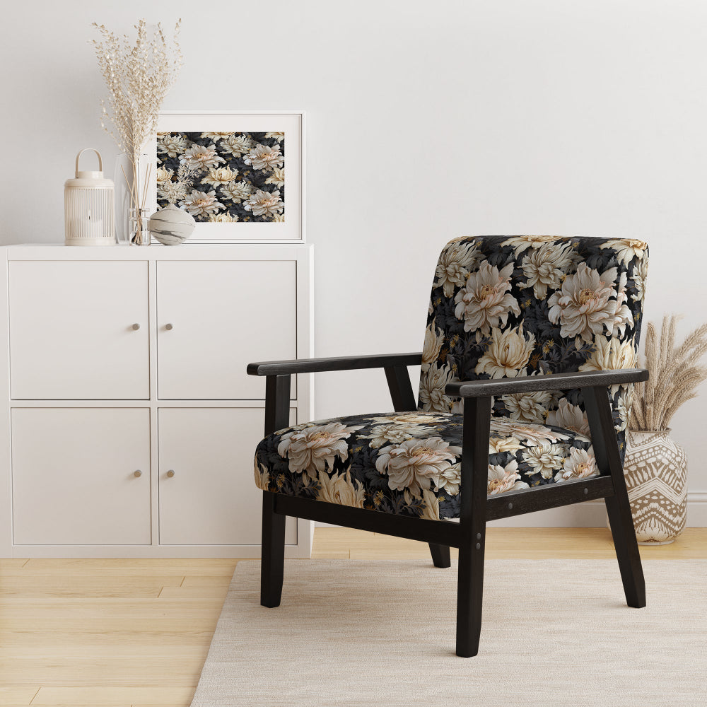 Golden Beige And Black Flowers Elegance - Glam Accent Side Chair