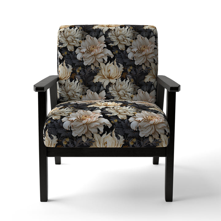 Golden Beige And Black Flowers Elegance - Glam Accent Side Chair