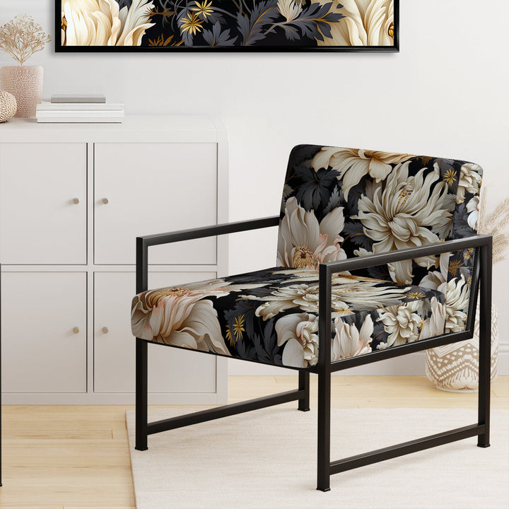 Golden Beige And Black Flowers Elegance - Glam Accent Side Chair