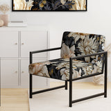 Golden Beige And Black Flowers Elegance - Glam Accent Side Chair
