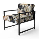Golden Beige And Black Flowers Elegance - Glam Accent Side Chair