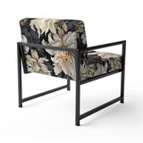 Golden Beige And Black Flowers Elegance - Glam Accent Side Chair