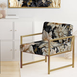 Golden Beige And Black Flowers Elegance - Glam Accent Side Chair
