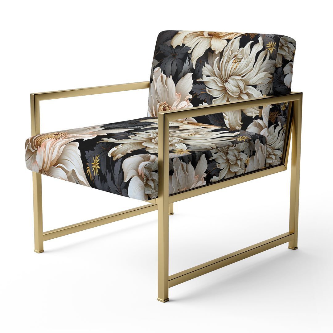 Golden Beige And Black Flowers Elegance - Glam Accent Side Chair