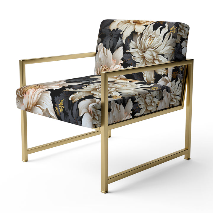 Golden Beige And Black Flowers Elegance - Glam Accent Side Chair