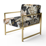 Golden Beige And Black Flowers Elegance - Glam Accent Side Chair