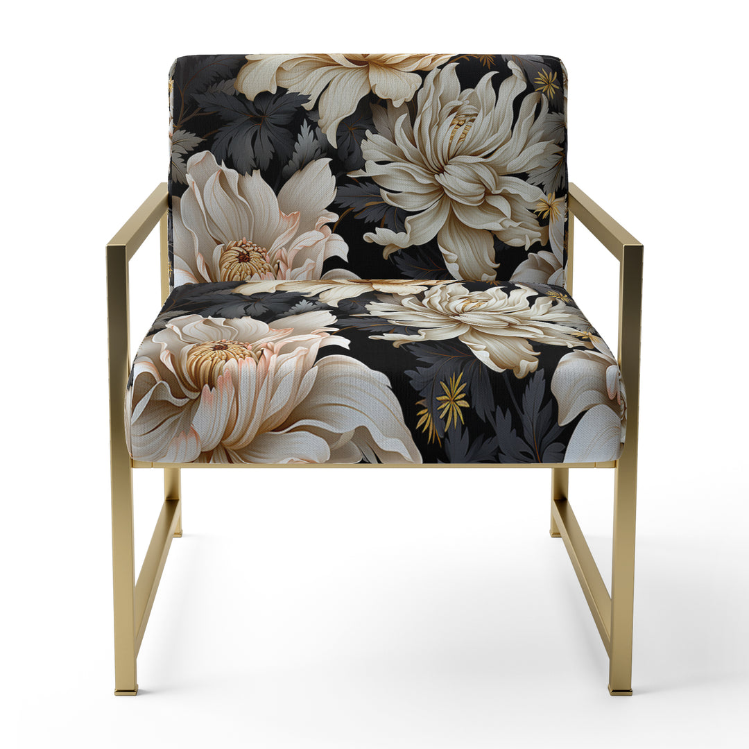 Golden Beige And Black Flowers Elegance - Glam Accent Side Chair