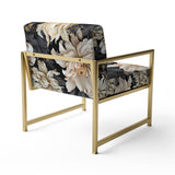 Golden Beige And Black Flowers Elegance - Glam Accent Side Chair