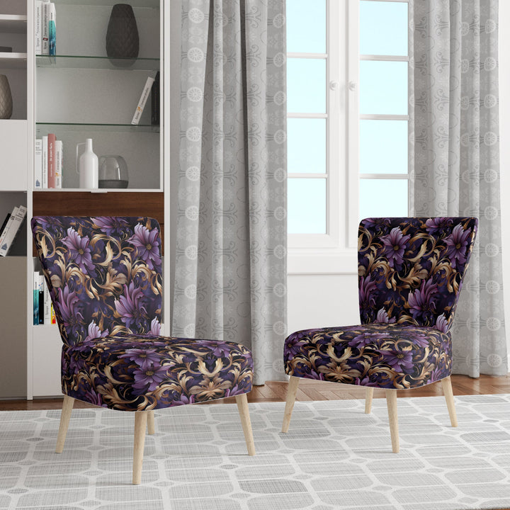 Glamorous Gold And Purple Damask Pattern - Upholstered Glam Accent Chairs