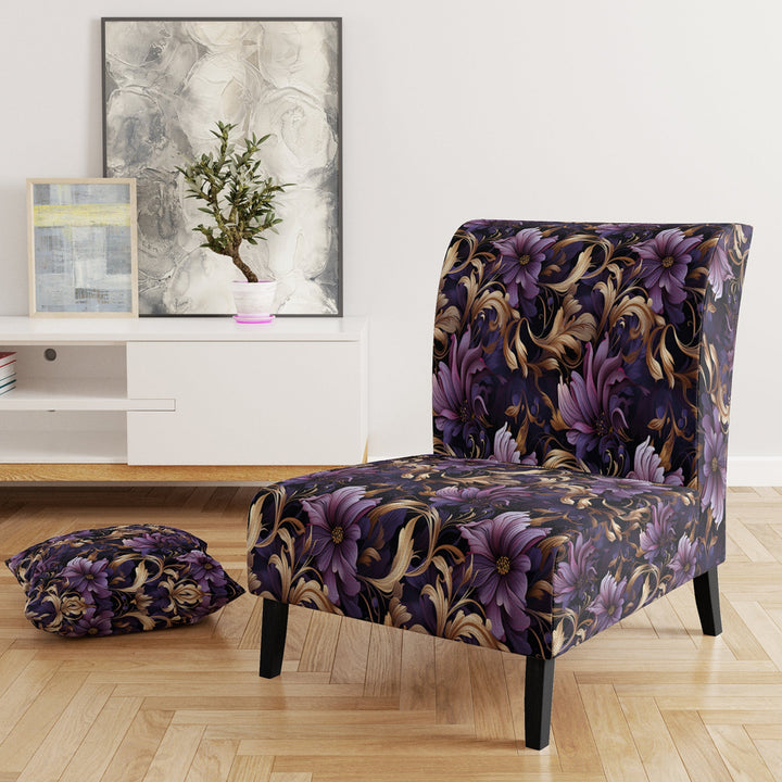 Glamorous Gold And Purple Damask Pattern - Upholstered Glam Accent Chairs