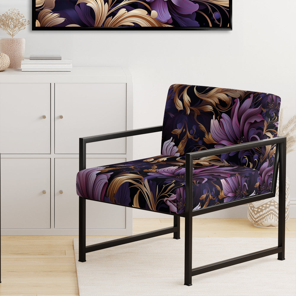 Glamorous Gold And Purple Damask Pattern - Upholstered Glam Accent Chairs