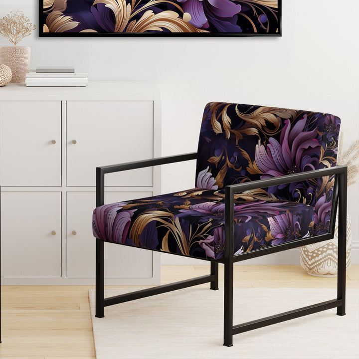 Glamorous Gold And Purple Damask Pattern - Upholstered Glam Accent Chairs