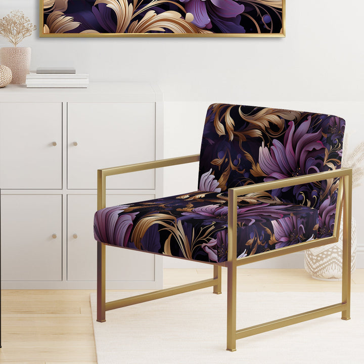 Glamorous Gold And Purple Damask Pattern - Upholstered Glam Accent Chairs