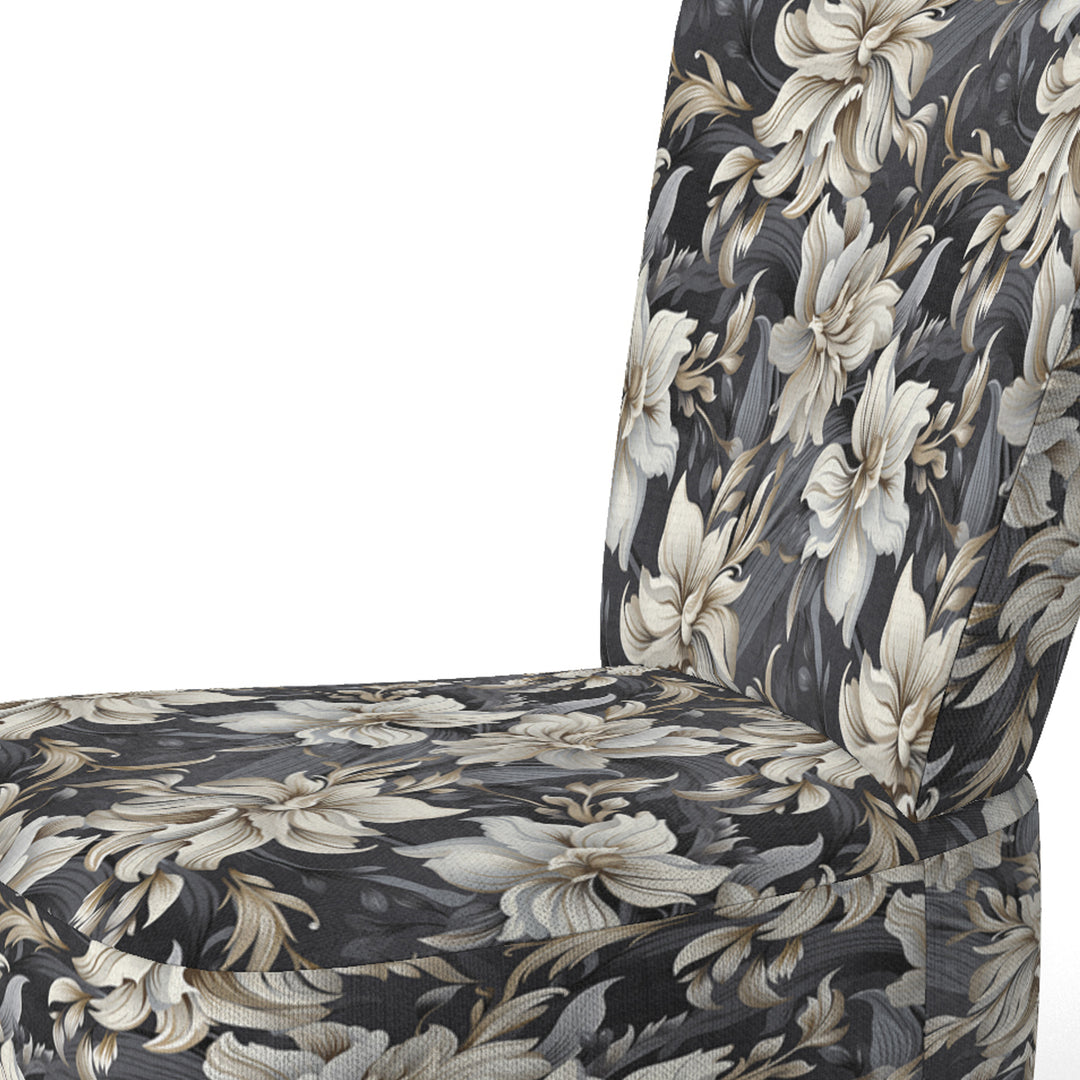 Deep Black Silver Flowers Elegance - Upholstered Glam Accent Chairs