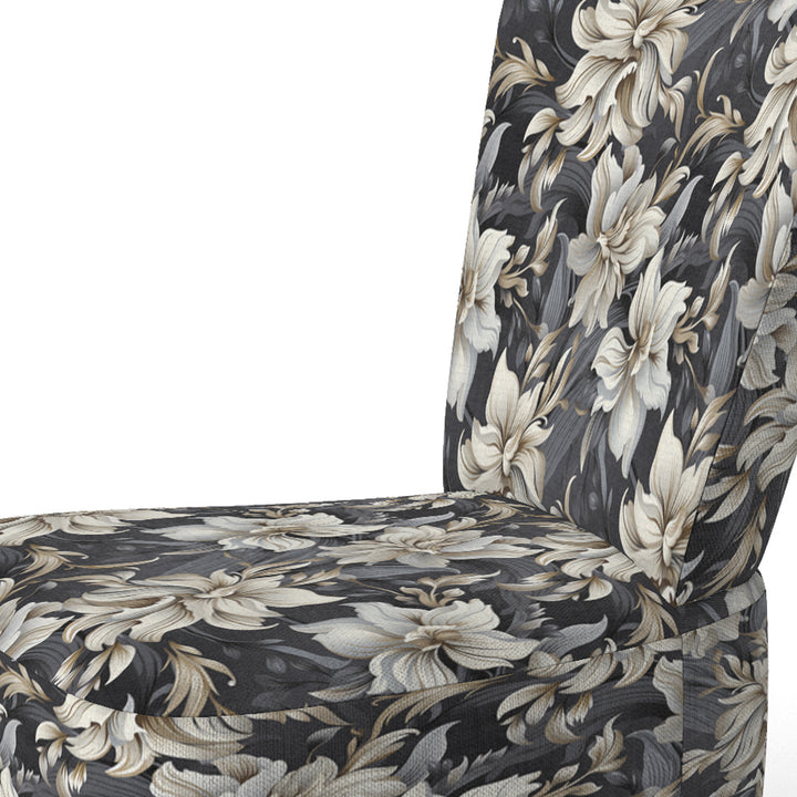 Deep Black Silver Flowers Elegance - Upholstered Glam Accent Chairs