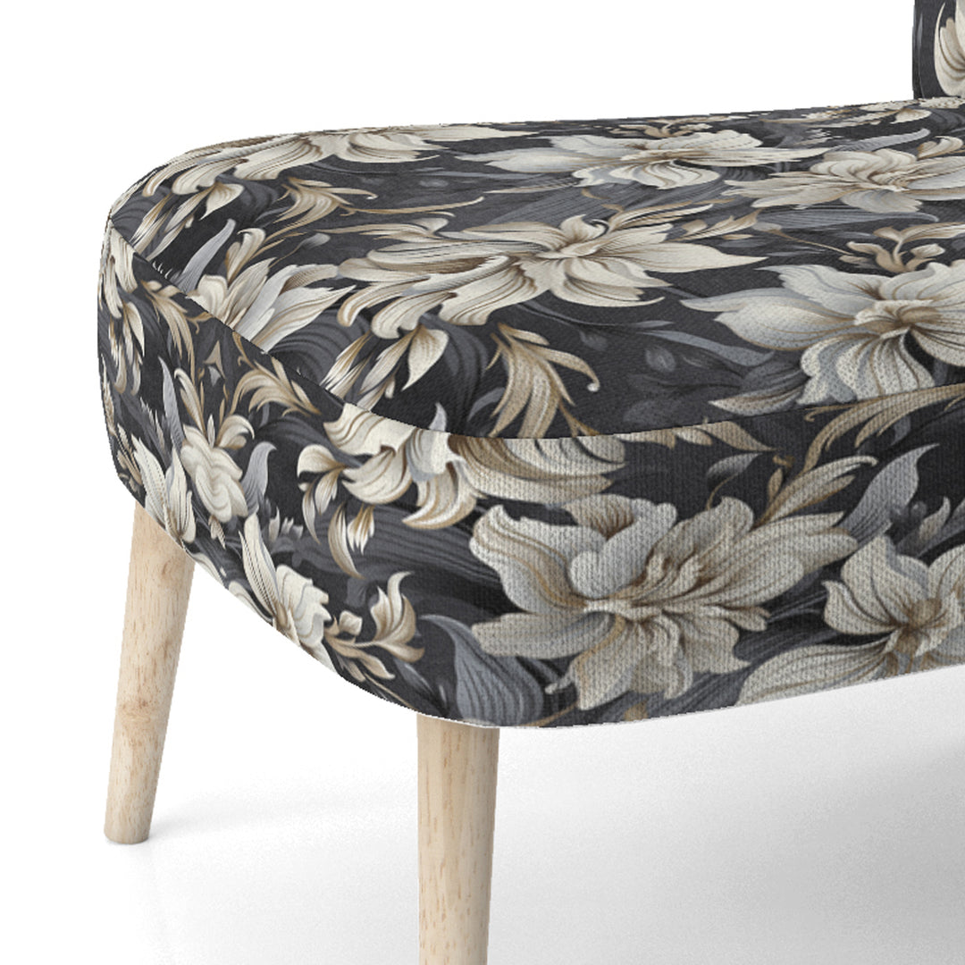Deep Black Silver Flowers Elegance - Upholstered Glam Accent Chairs