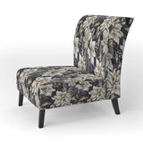 Deep Black Silver Flowers Elegance - Upholstered Glam Accent Chairs