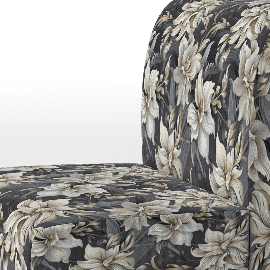 Deep Black Silver Flowers Elegance - Upholstered Glam Accent Chairs
