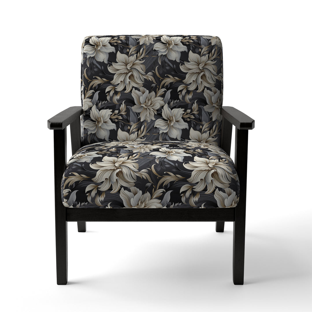 Deep Black Silver Flowers Elegance - Upholstered Glam Accent Chairs