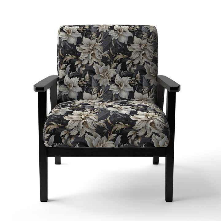 Deep Black Silver Flowers Elegance - Upholstered Glam Accent Chairs