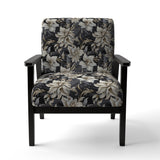 Deep Black Silver Flowers Elegance - Upholstered Glam Accent Chairs